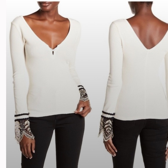 Free People Ivory Last Dance Lace Cuff Thermal Size M - Picture 1 of 8